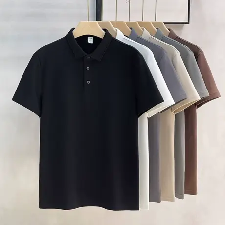 重磅双面空气层棉纯色POLO衫翻领轻熟商务短袖T恤衫通勤男装春夏图片