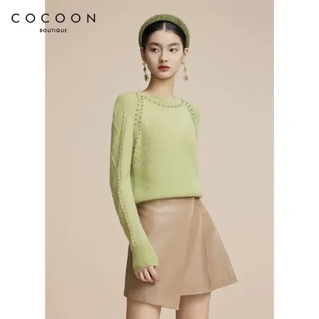 可可尼COCOON商场同款2024秋季新款轻奢烫钻圆领温柔软糯针织衫女商品大图