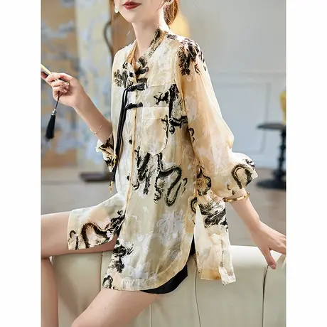 宝诗黎新中式提花长袖薄款衬衫2025夏季气质国风盘扣防晒外搭衬衣商品大图