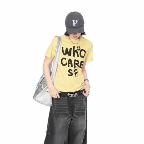 2025新款正肩个性字母印花短袖T恤女夏季短款辣妹街头风半袖上衣图片