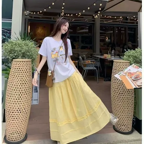 美式重磅纯棉卡通印花短袖t恤女2025新款夏季宽松ins潮牌半袖上衣商品大图