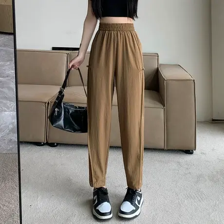 2025夏季新款薄款黑色休闲裤速干裤女高腰显瘦哈伦裤九分裤小脚裤商品大图