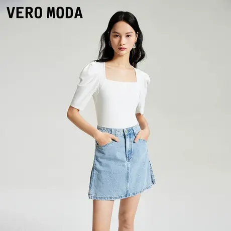 Vero Moda上衣女2025春季新款甜美法式名媛休闲方领泡泡肩袖T恤商品大图