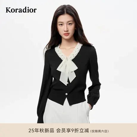 【星光针织】珂莱蒂尔2025年秋新系带领香风假两件套头针织衫女商品大图