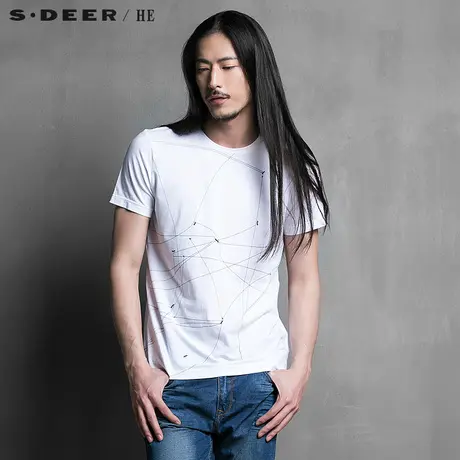 sdeerhe圣迪奥男装个性舒适简洁夏装蚁呓棉纺短袖T恤H15270106图片