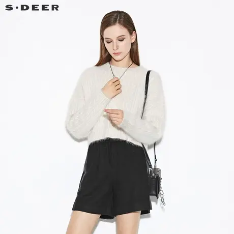 sdeer圣迪奥春装圆领钩花兔毛宽松毛衣针织衫女S21363543图片