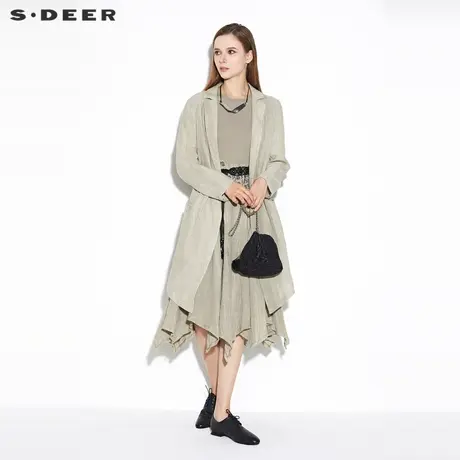 sdeer圣迪奥女夏装西装领撞色印花亚麻开襟外套S21282202图片