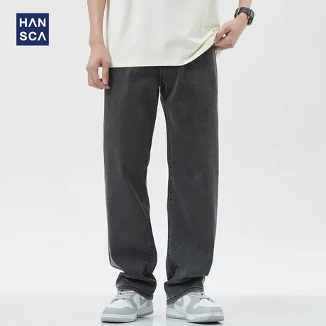 hansca弹力牛仔裤男宽松直筒2023夏季薄款美式复古休闲水洗阔腿裤商品大图