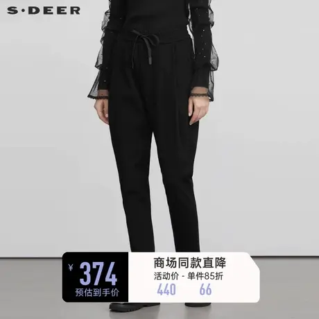 sdeer圣迪奥冬装女装松紧抽绳压褶加绒加厚直筒长裤S22480808图片