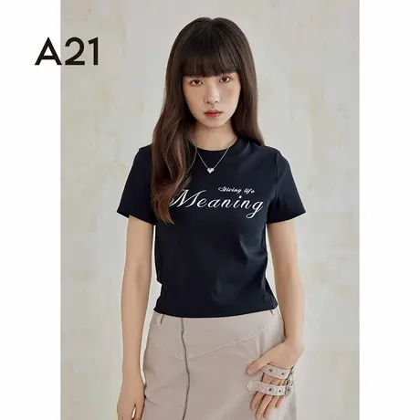 a21女装新款时尚百搭短袖t恤甜美短款女士打底衫修身显瘦女款上衣图片