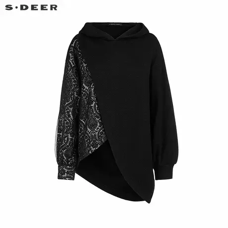 sdeer圣迪奥女装时尚不规则网纱印花连帽外套S244Z2216商品大图