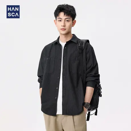 hansca条纹牛津纺长袖衬衫男2025年春季日系百搭宽松休闲衬衣外套商品大图
