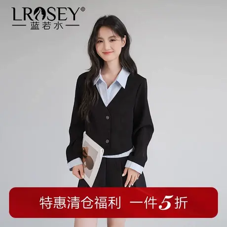 蓝若水大码女装微胖MM假两件翻领衬衫2025秋装新款学院风减龄上衣商品大图