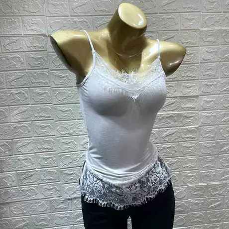 2021夏季新款韩版修身百搭睫毛蕾丝花边吊带背心女短款打底衫上衣图片