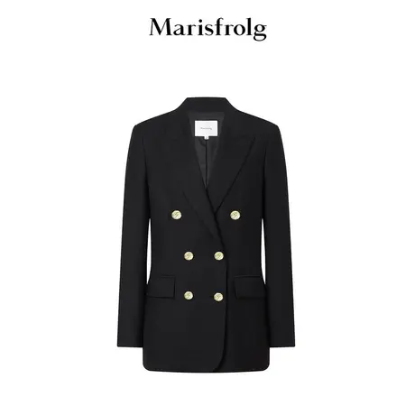 【无压力职场】玛丝菲尔秋季黑色双排扣式职业西装外套商品大图
