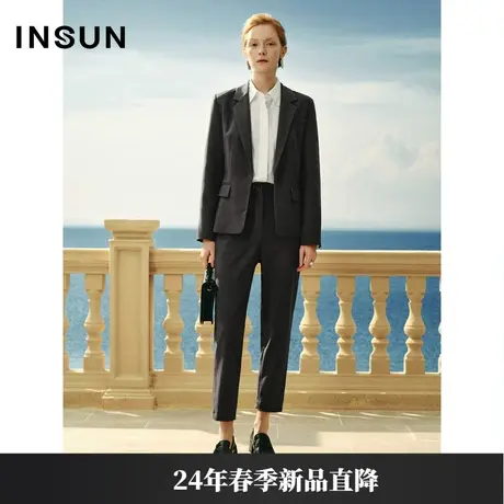 INSUN恩裳专选春季天丝混纺灰色修身西装商品大图