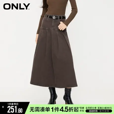 ONLY冬季时尚气质中长款牛仔百褶半身裙女|123437005商品大图