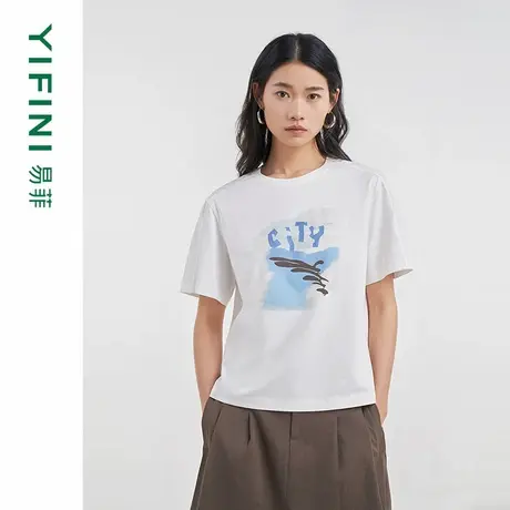 [专柜同款]Yifini/易菲索罗娜凉感宽松字母印花时尚T恤女D04Z1002图片