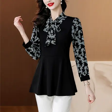 时尚气质女士衬衣春秋2025新款假两件收腰显瘦洋气中长款女上衣商品大图