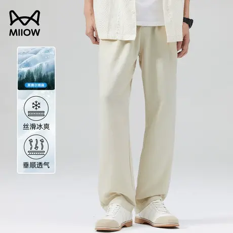 猫人棉麻休闲裤男款夏季莱赛尔直筒裤薄款冰丝凉感长裤肌理纹长裤商品大图