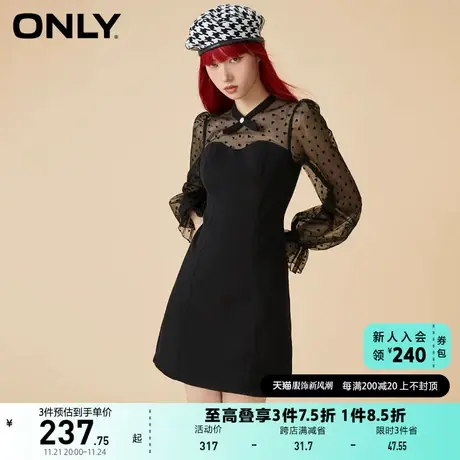 ONLY奥莱气质收腰别致长袖黑色牛仔连衣裙女商品大图