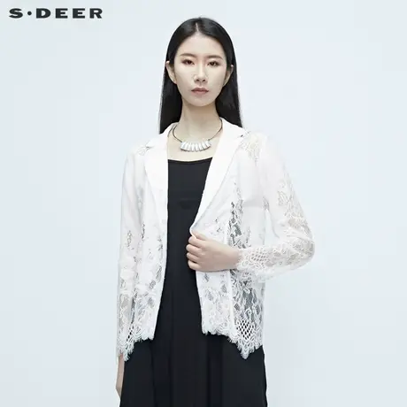 sdeer圣迪奥女装夏装甜美蕾丝钩花网纱休闲西装防晒外套S20282204图片