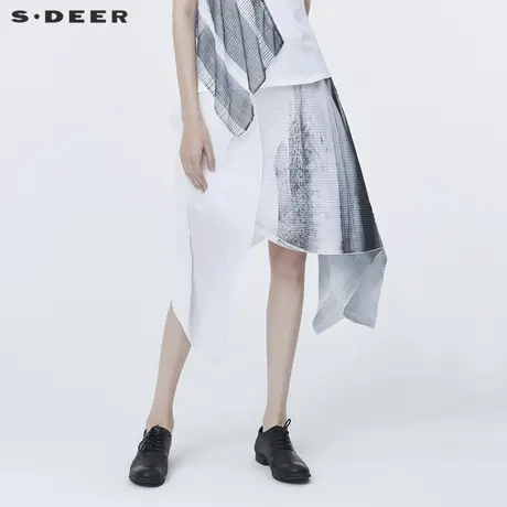 sdeer圣迪奥女装夏季肌理不规则晕染条纹a字长裙半身裙S20281138图片