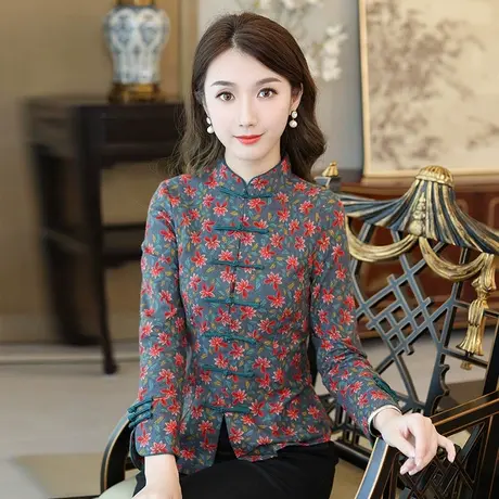 筠雅唐装女中国风中式盘扣上衣旗袍外套改良妈妈款复古茶服女春秋商品大图