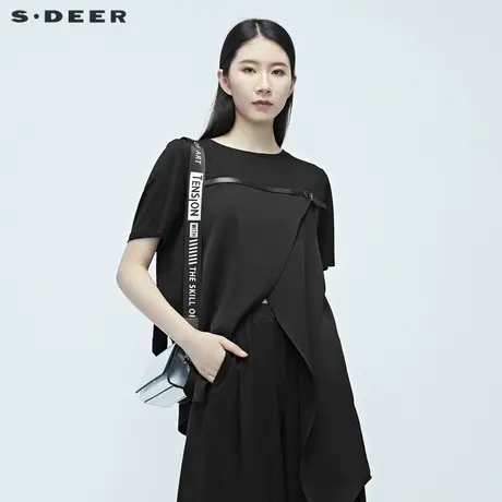 sdeer 圣迪奥 女装不规则拼接圆领T恤S20280152图片