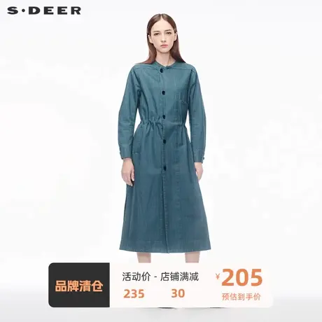 sdeer圣迪奥女装圆领单排扣几何贴袋开衩摆长款风衣S18351870图片