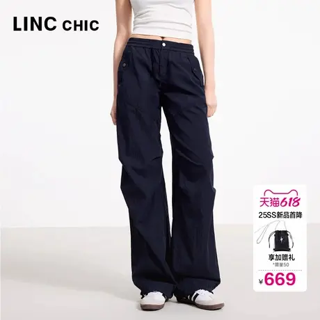 LINC金羽杰2025年夏季新款宽松直筒裤降落伞长裤女户外穿搭206YY商品大图