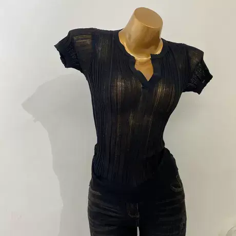 薄如蝉翼！性感透视开领短袖针织衫2021夏新款修身短袖气质t恤女商品大图