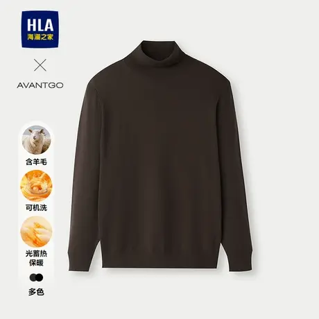 HLA/海澜之家轻商务经典系列长袖针织衫25秋新含羊毛两翻领毛衣男商品大图