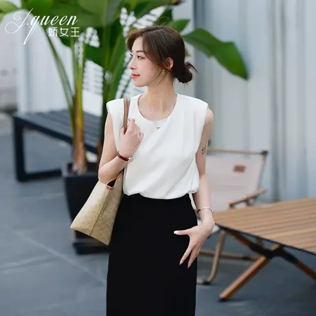 无袖背心女夏季新款宽松百搭高级感缎面垫肩雪纺衫短款打底上衣商品大图