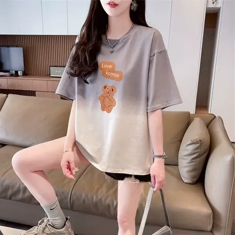 渐变色短袖t恤女夏季韩版宽松大码女装设计感小众小个子半袖上衣商品大图