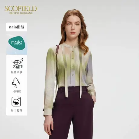 【naia醋酸】Scofield女装飘带不规则印花雪纺衬衫2025夏季新品商品大图
