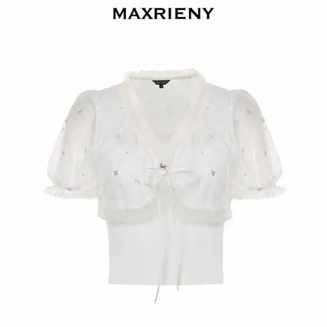 【奥莱】MAXRIENY法式浪漫针织毛衫复古感网纱拼接针织两件套商品大图