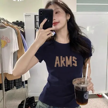 欧货短款独特超好看T恤女ins潮短袖紧身减龄法式别致chic辣妹上衣商品大图