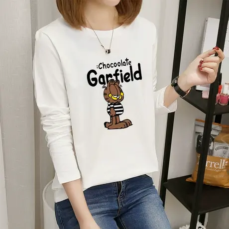 早春长袖T恤女纯棉宽松上衣2023年春秋款韩版小衫学生内搭打底衫商品大图