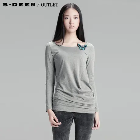 sdeer圣迪奥2014女春装蝴蝶别针圆领长袖女T恤3380287图片