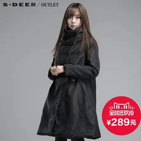 s.deer【新品】圣迪奥专柜正品女装宽松版螺纹装饰棉衣S14481912图片