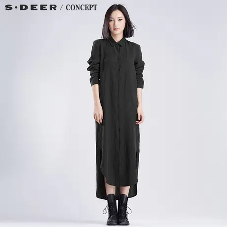 sdeer圣迪奥2018新款女装春装极简廓形纯色长款衬衫外套S16380581图片