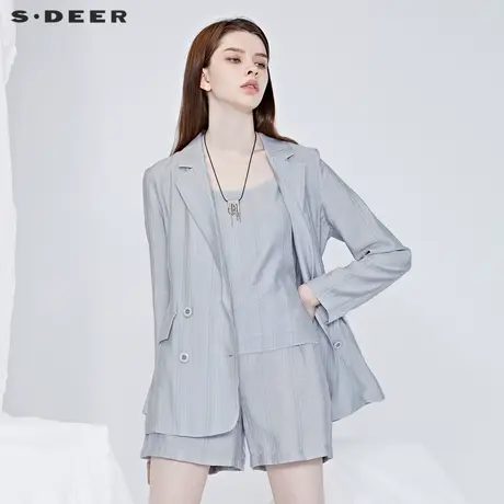 sdeer圣迪奥女装平驳领双排扣吊带两件套条纹西装外套S20262201图片