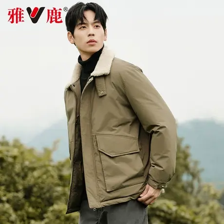 【羊羔绒领】雅鹿翻领羽绒服男冬季短款2024新款加厚户外工装外套商品大图