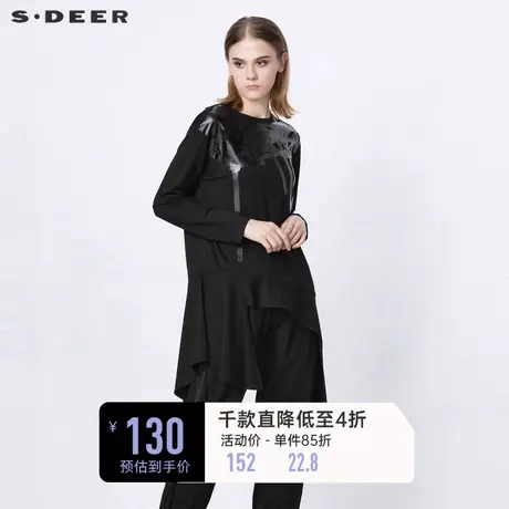sdeer圣迪奥春秋休闲圆领印花设计不规则长袖T恤S21380218图片