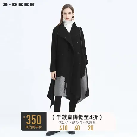 sdeer圣迪奥冬季立领胶印不规则拼接长款毛呢大衣女S20481837🎅商品大图