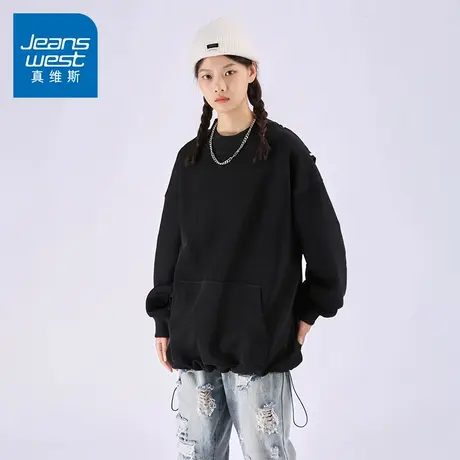 N5真维斯男士圆领卫衣2025秋季新款美式宽松抽绳下摆男生春秋上衣商品大图