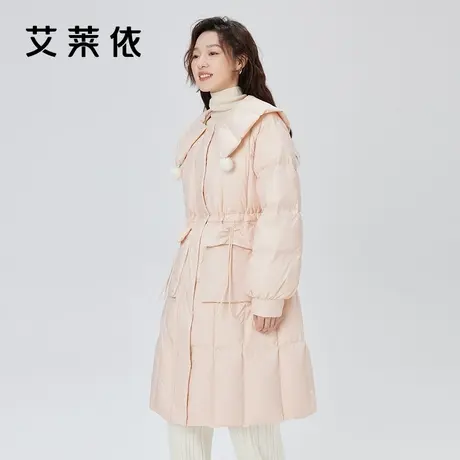 艾莱依粉色大翻领羽绒服女2023新款长款保暖时尚甜美气质冬季外套图片