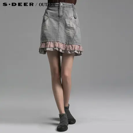 sdeer圣迪奥2014新款女装浅灰调休闲拼接可爱短裙半身裙0181398商品大图