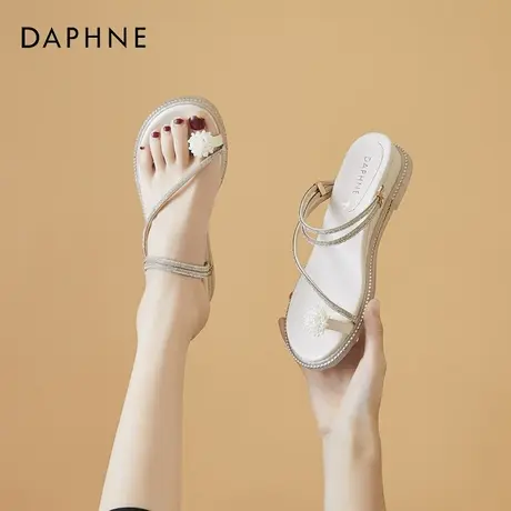 Daphne/达芙妮夹趾凉拖鞋夏季新款外穿低跟百搭水钻两穿坡跟凉鞋图片